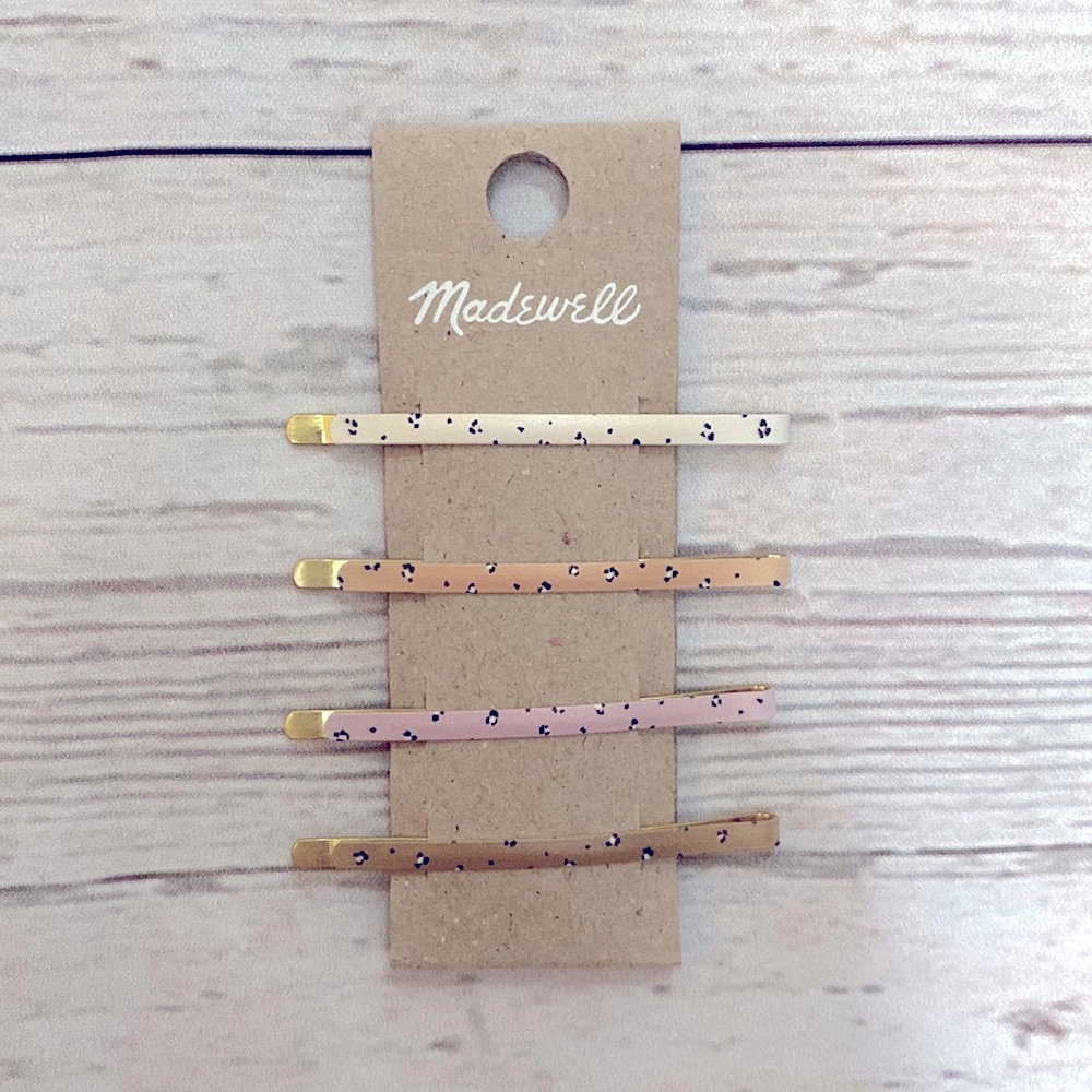 NEW Madewell Mini Animal Print Enamel Gold Hair Pins Set of 4 Clips